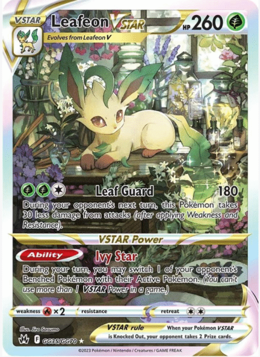 2023 Pokemon Crown Zenith Leafeon VSTAR GG35 Galerian Gallery Holo NM